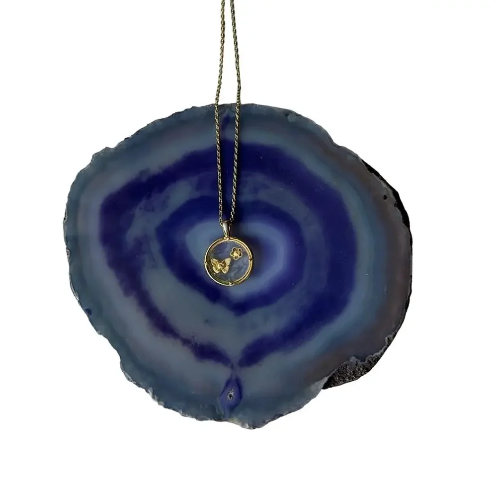 Pressed Flower and Butterfly Gold Dainty Pendant and Chain Necklace